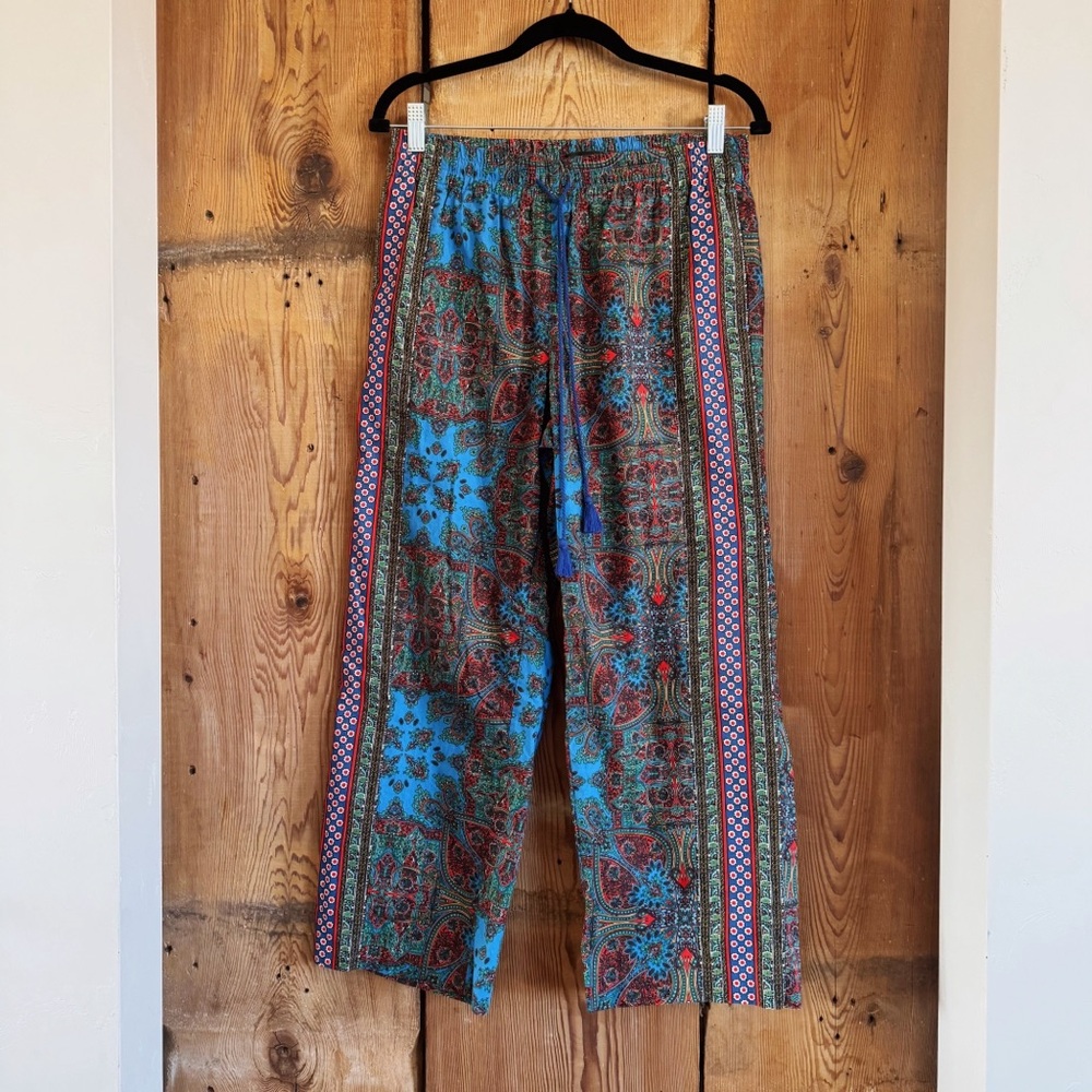 Sz S J. Crew 100% Cotton Boho Multicolor Cropped Paisley Print Pants EUC
